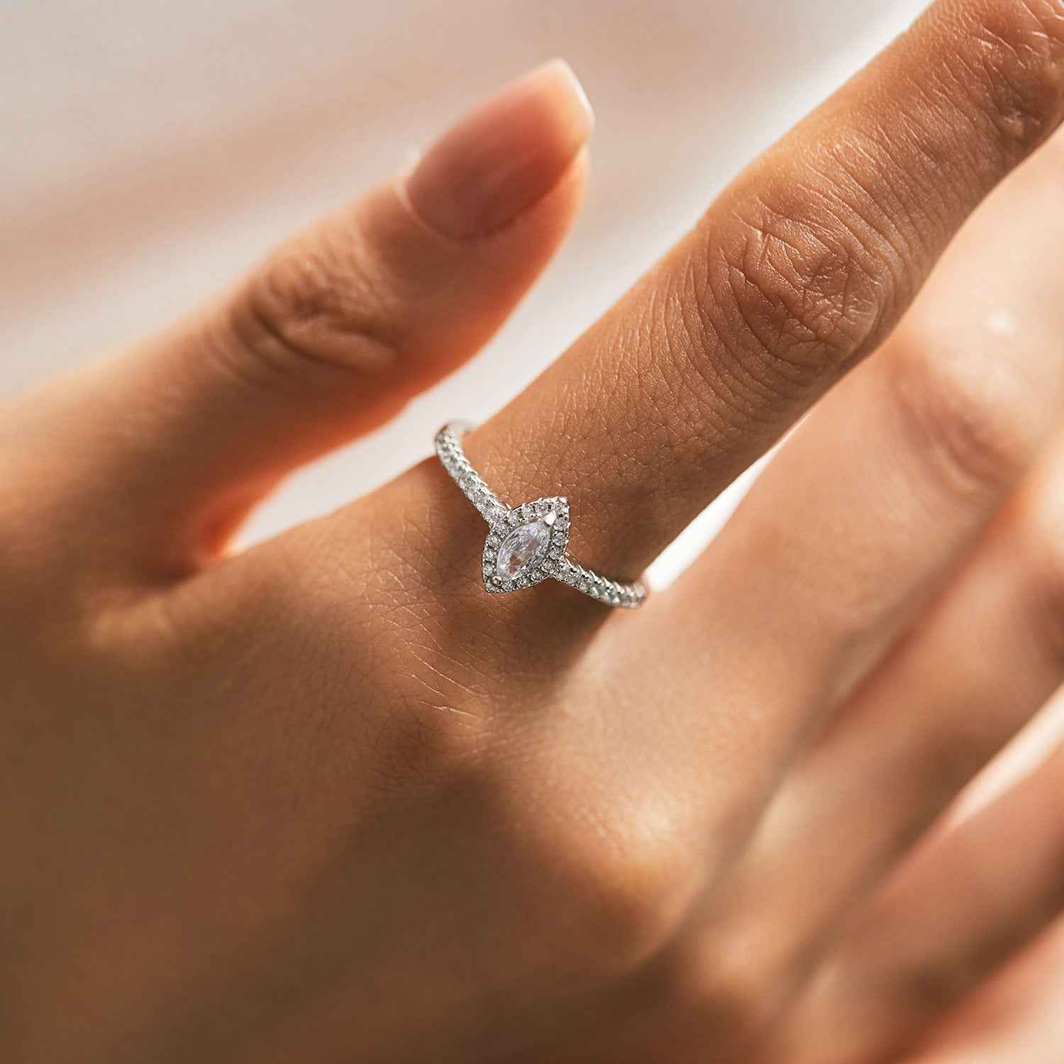 “Marquise Halo” 925 Sterling Silver Pavé Ring