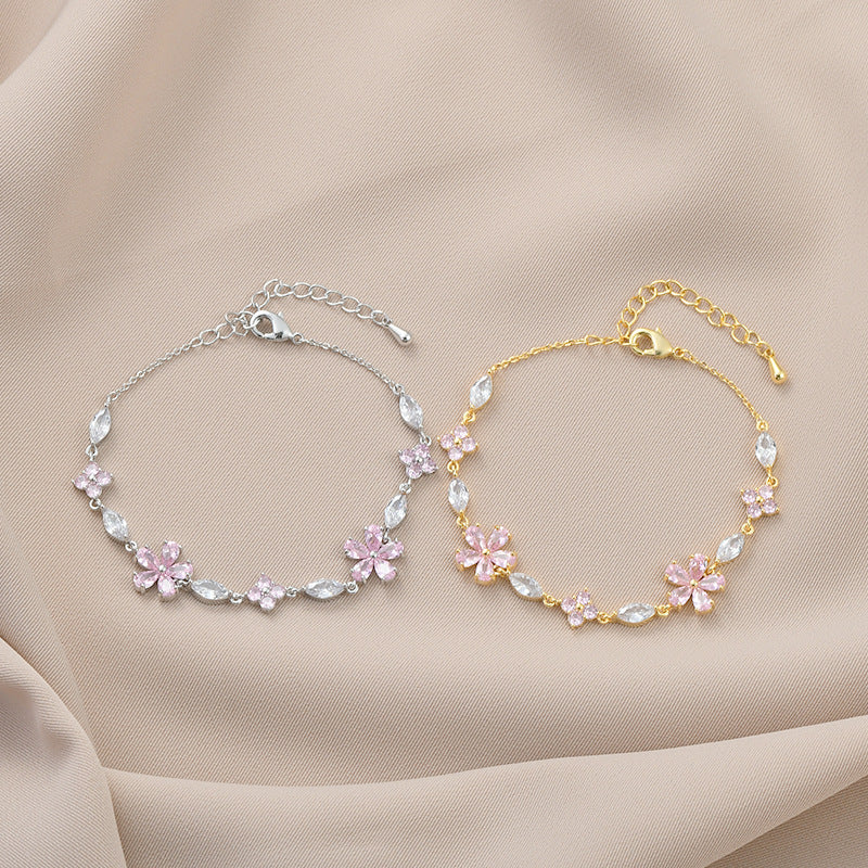 Sakura Élise Brass Genuine Gold-Plated 3A Zircon Floral Bracelet