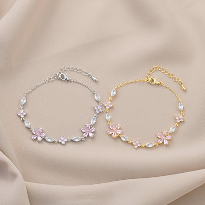 Sakura Élise Brass Genuine Gold-Plated 3A Zircon Floral Bracelet