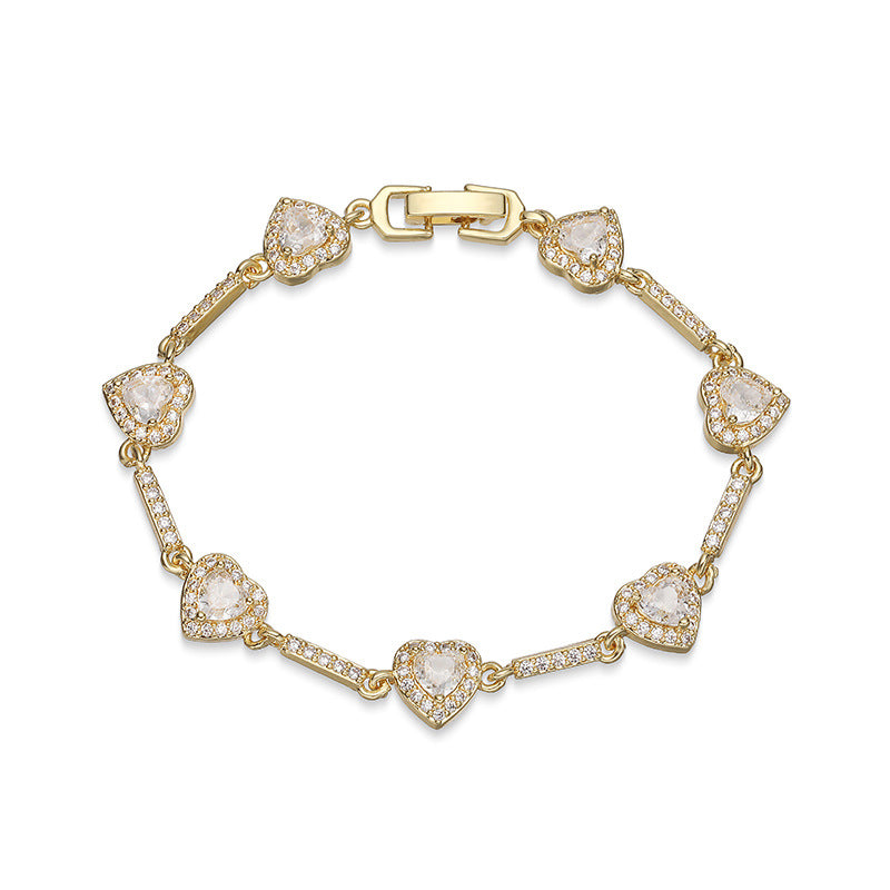 “Heartline” Gold-Tone Brass Colorful Zircon Heart Jewelry Set
