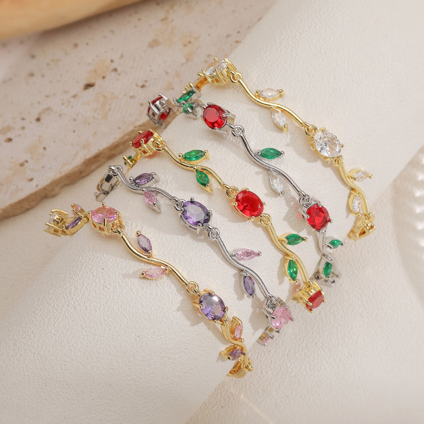 Tulip Reverie Gold-Plated Brass Multicolor Zircon Necklace / Bracelet