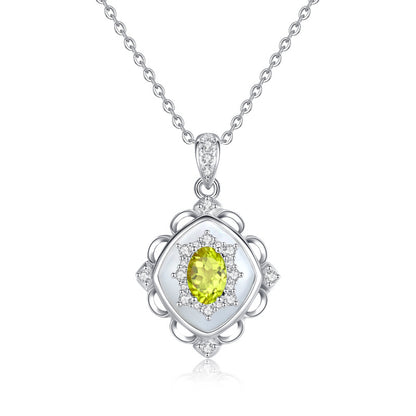 "Floating Light Palace" 925 Sterling Silver Retro Crystal Necklace with Mother-of-Pearl - Elegant and Regal