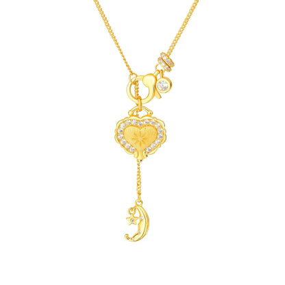 “Moonlit Heartfall” 925 Sterling Silver Star Moon Heart Pendant Necklace