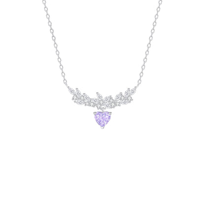 “Wisteria Grace” 925 Sterling Silver Iced-Cut Purple Heart Pendant Necklace