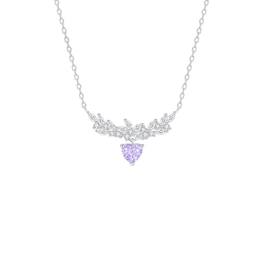 “Wisteria Grace” 925 Sterling Silver Iced-Cut Purple Heart Pendant Necklace