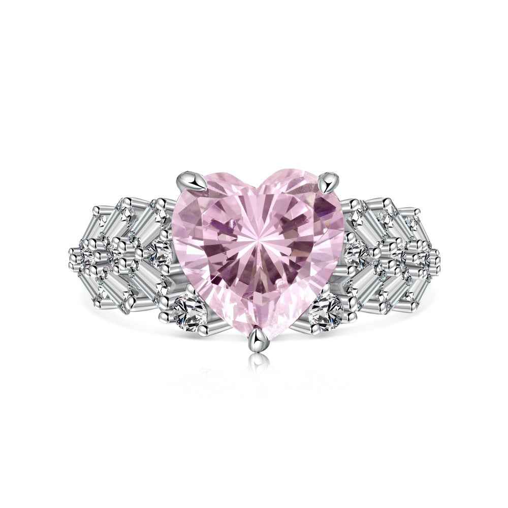 “Regal Heart” 925 Sterling Silver Pink Heart-Cut Gala Ring