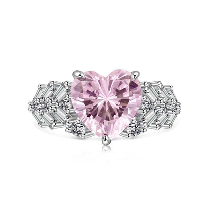 “Regal Heart” 925 Sterling Silver Pink Heart-Cut Gala Ring
