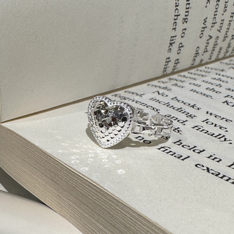 "Icy Heart" S925 Sterling Silver Adjustable Ring