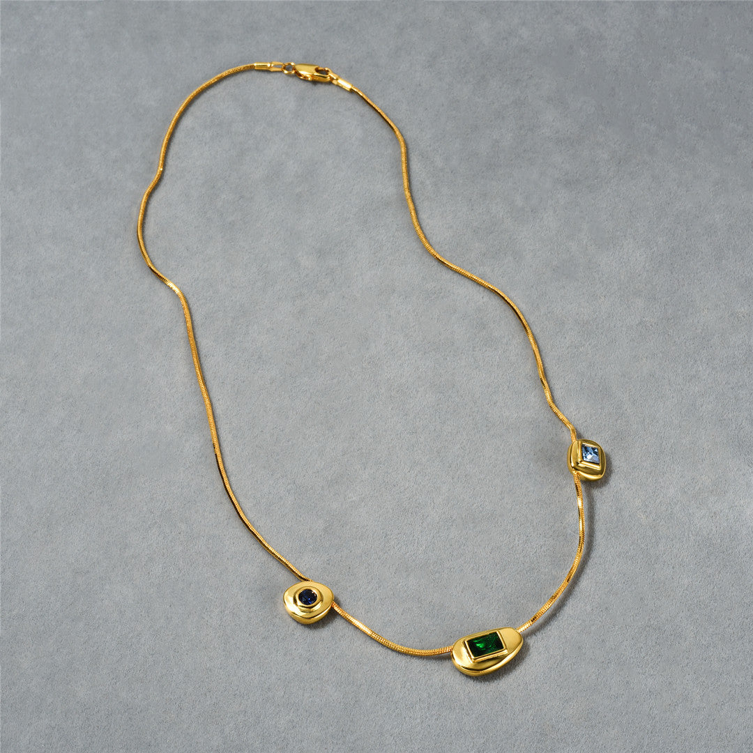 Emerald Orbit 18K Gold-Plated Brass Snake Chain Necklace