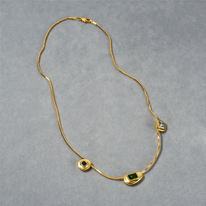 Emerald Orbit 18K Gold-Plated Brass Snake Chain Necklace
