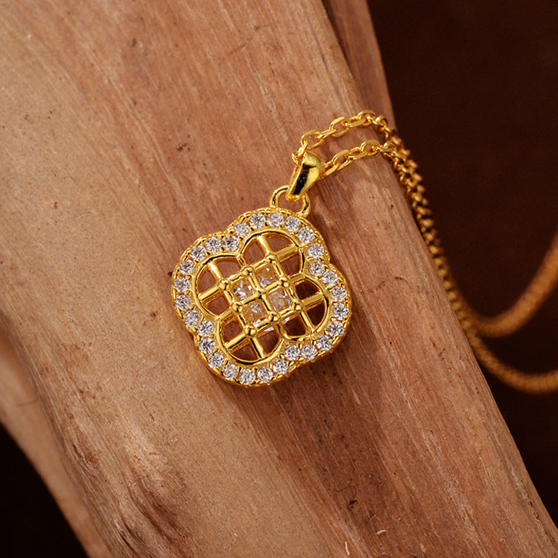 “Cloverline Grace” 925 Sterling Silver Micro Pavé Openwork Clover Necklace
