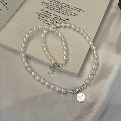 “Fortune Pearl” 925 Sterling Silver Freshwater Pearl Necklace & Bracelet Set