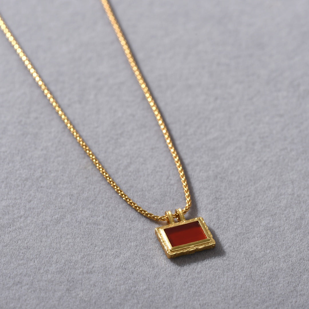 Scarlet Frame 18K Gold-Plated Brass Red Agate Necklace