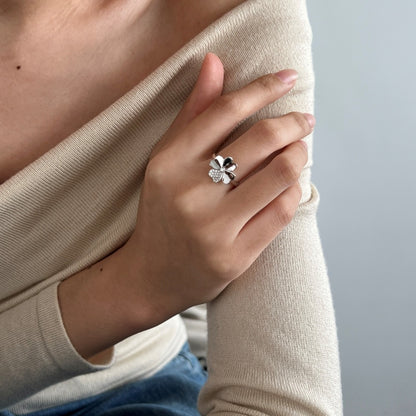 “Lucky Heart Clover” S925 Sterling Silver Heart Clover Jewelry Set (Necklace & Ring)