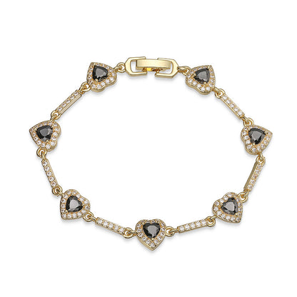 “Heartline” Gold-Tone Brass Colorful Zircon Heart Jewelry Set