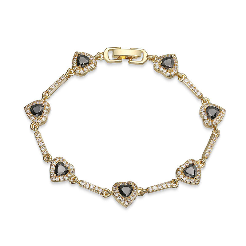 “Heartline” Gold-Tone Brass Colorful Zircon Heart Jewelry Set