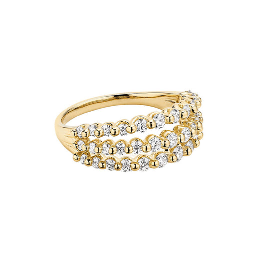 "Triple Gleam" 925 Sterling Silver Three-Row Pavé Zircon Ring