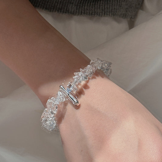"Moonlit Flow" S925 Sterling Silver Irregular White Crystal Bracelet