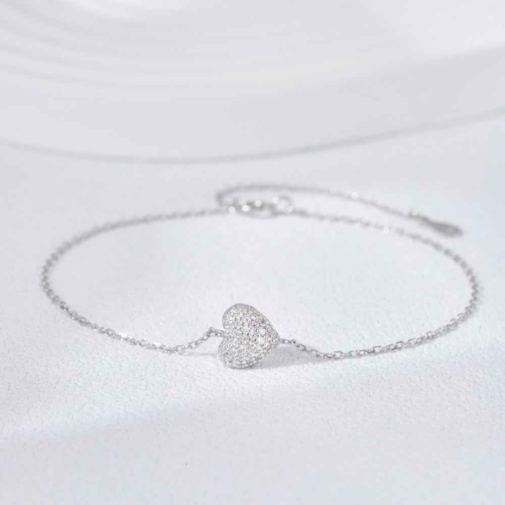 “Candy Heart” S925 Sterling Silver Pavé Heart Bracelet