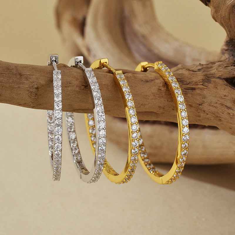 “Luxe Halo” 925 Sterling Silver Full-Pavé Large Hoop Earrings
