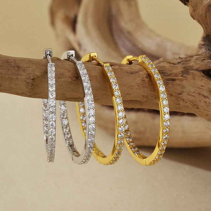 “Luxe Halo” 925 Sterling Silver Full-Pavé Large Hoop Earrings