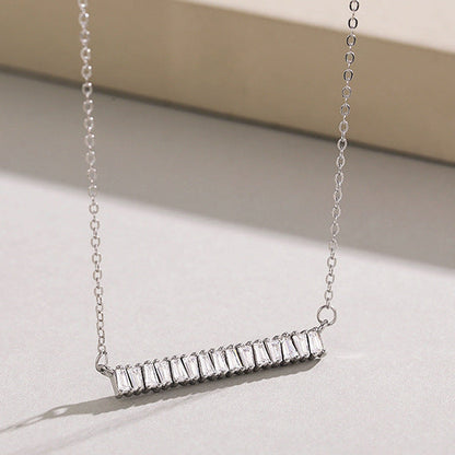 “Sugar Bar Shine” 925 Sterling Silver Baguette Zircon Necklace