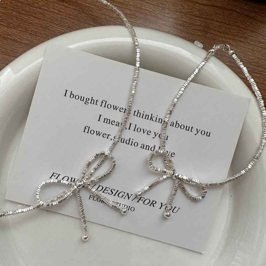 "Glitter Bow" 925 Sterling Silver Necklace & Bracelet