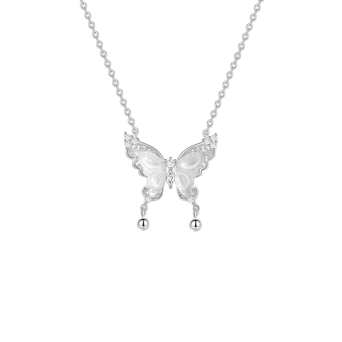 “Bellwing Butterfly” S925 Sterling Silver Shuimo Jade Butterfly Bell Necklace