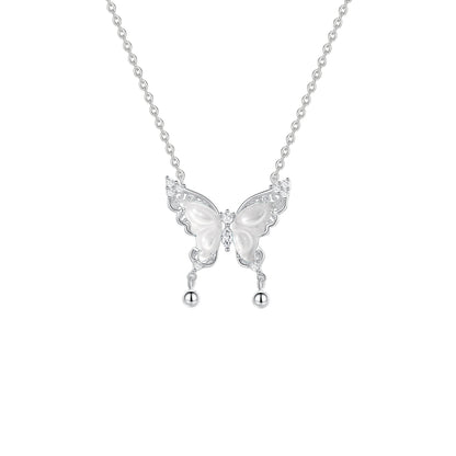 “Bellwing Butterfly” S925 Sterling Silver Shuimo Jade Butterfly Bell Necklace