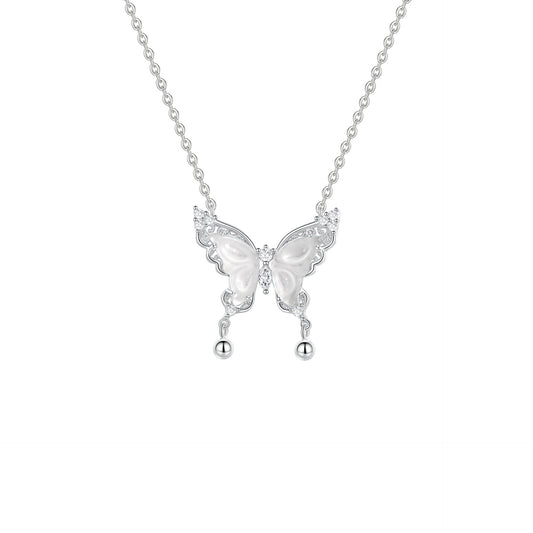 “Bellwing Butterfly” S925 Sterling Silver Shuimo Jade Butterfly Bell Necklace