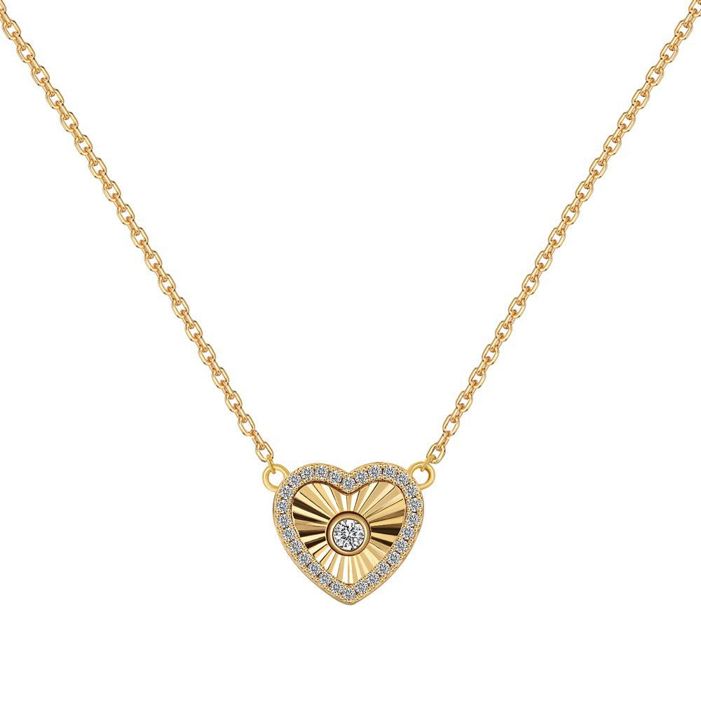 “Radiant Heart” S925 Sterling Silver Heart Jewelry Set (Necklace & Stud Earrings)