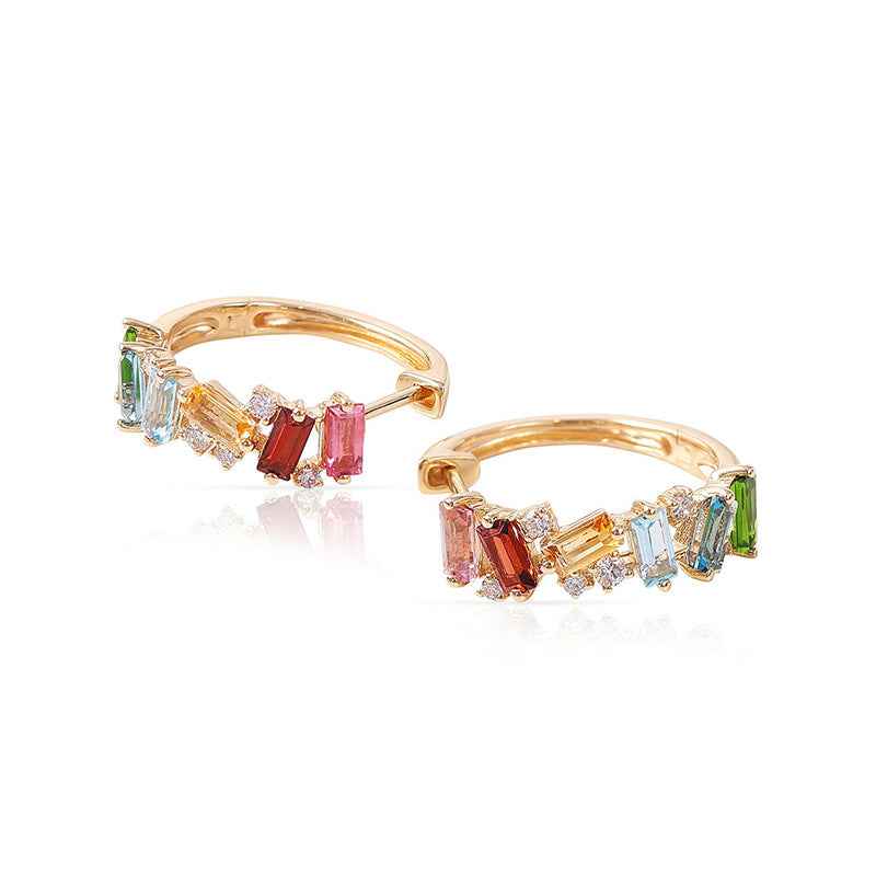 “Prism Mosaic” 925 Sterling Silver Multi-Color Irregular Zircon Hoop Earrings