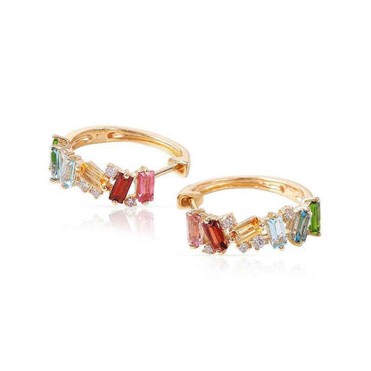 “Prism Mosaic” 925 Sterling Silver Multi-Color Irregular Zircon Hoop Earrings