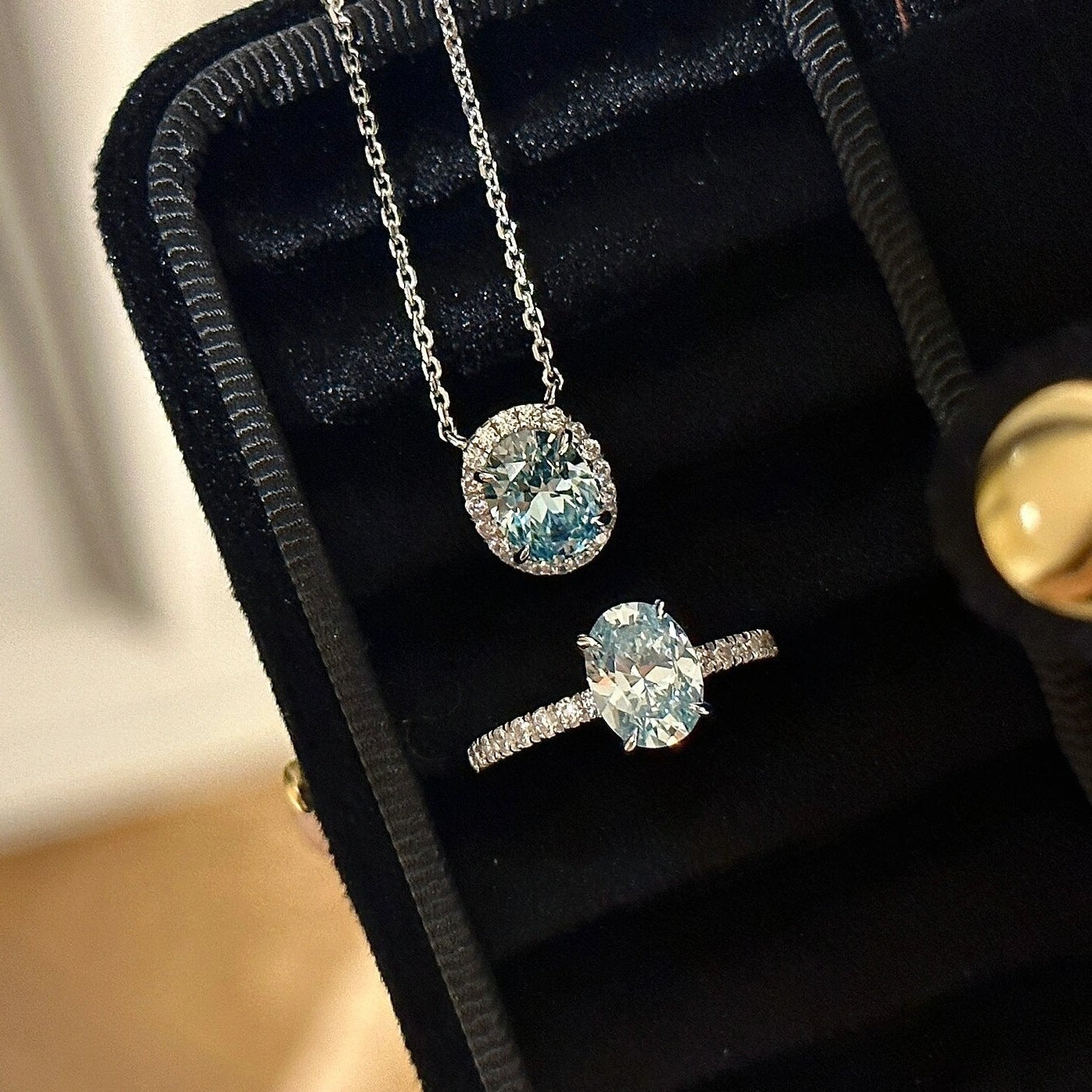 "Blue Horizon" S925 Sterling Silver Oval Zircon Necklace & Ring Set
