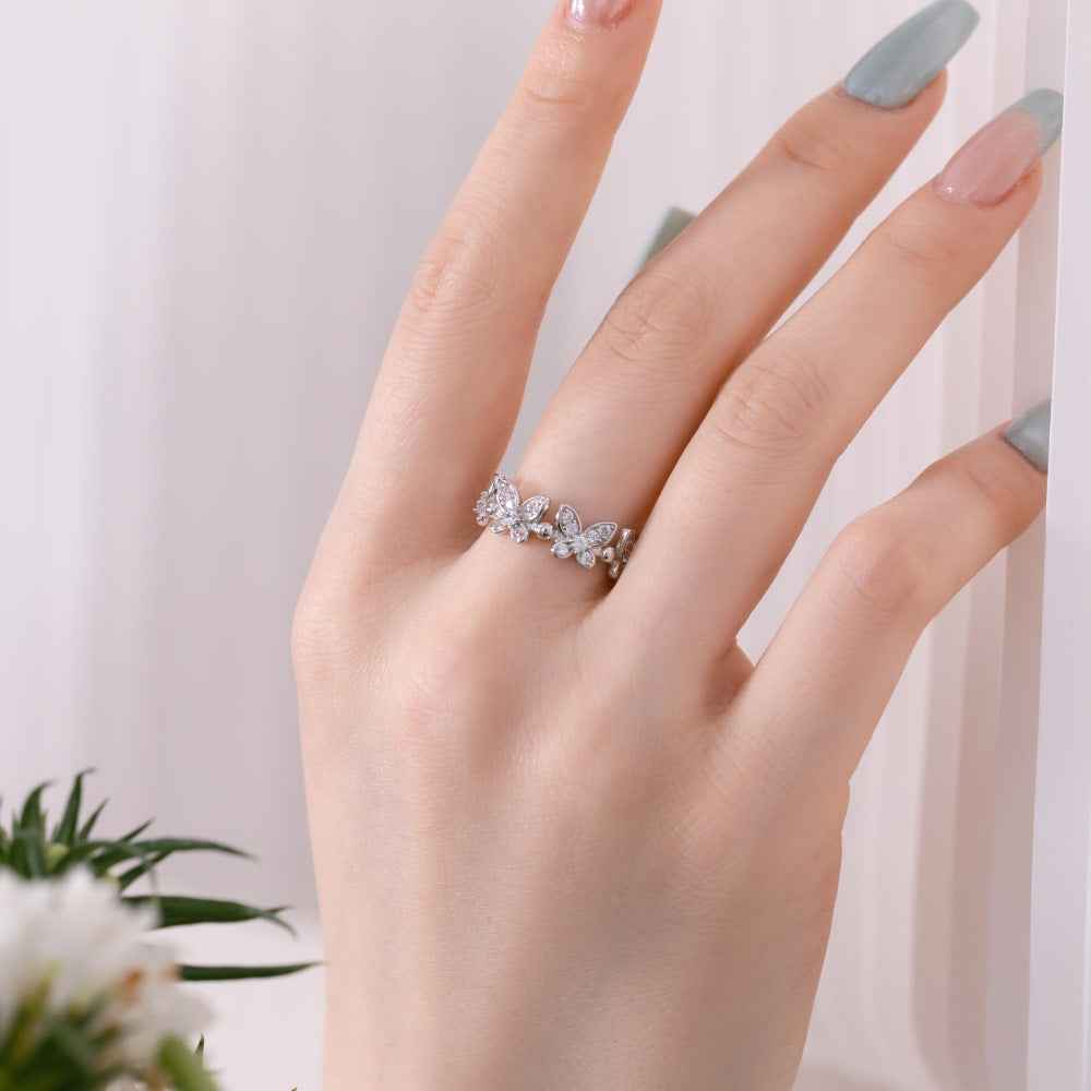 “Butterfly Gleam” 925 Sterling Silver Pavé Butterfly Ring