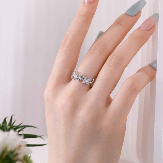“Butterfly Gleam” 925 Sterling Silver Pavé Butterfly Ring
