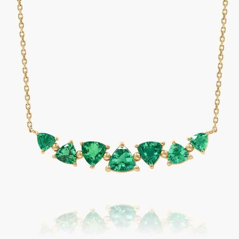 “Emerald Spark Arc” 925 Sterling Silver Tri-Cut Color Zircon Necklace