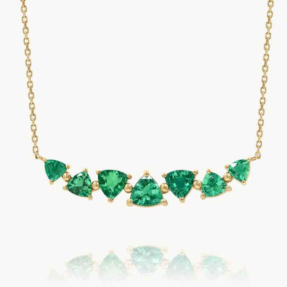 “Emerald Spark Arc” 925 Sterling Silver Tri-Cut Color Zircon Necklace
