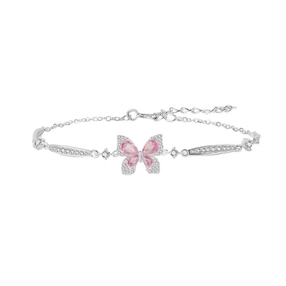 “Pink Flutter” S925 Sterling Silver Pavé Butterfly Bracelet