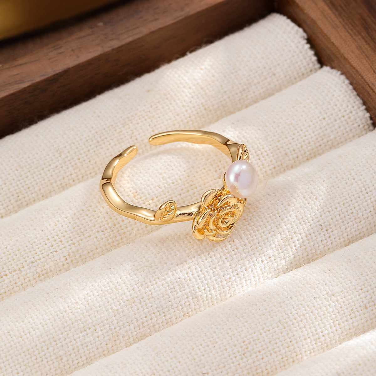 Vintage Rose Freshwater Pearl 18K Gold-Plated Open Ring