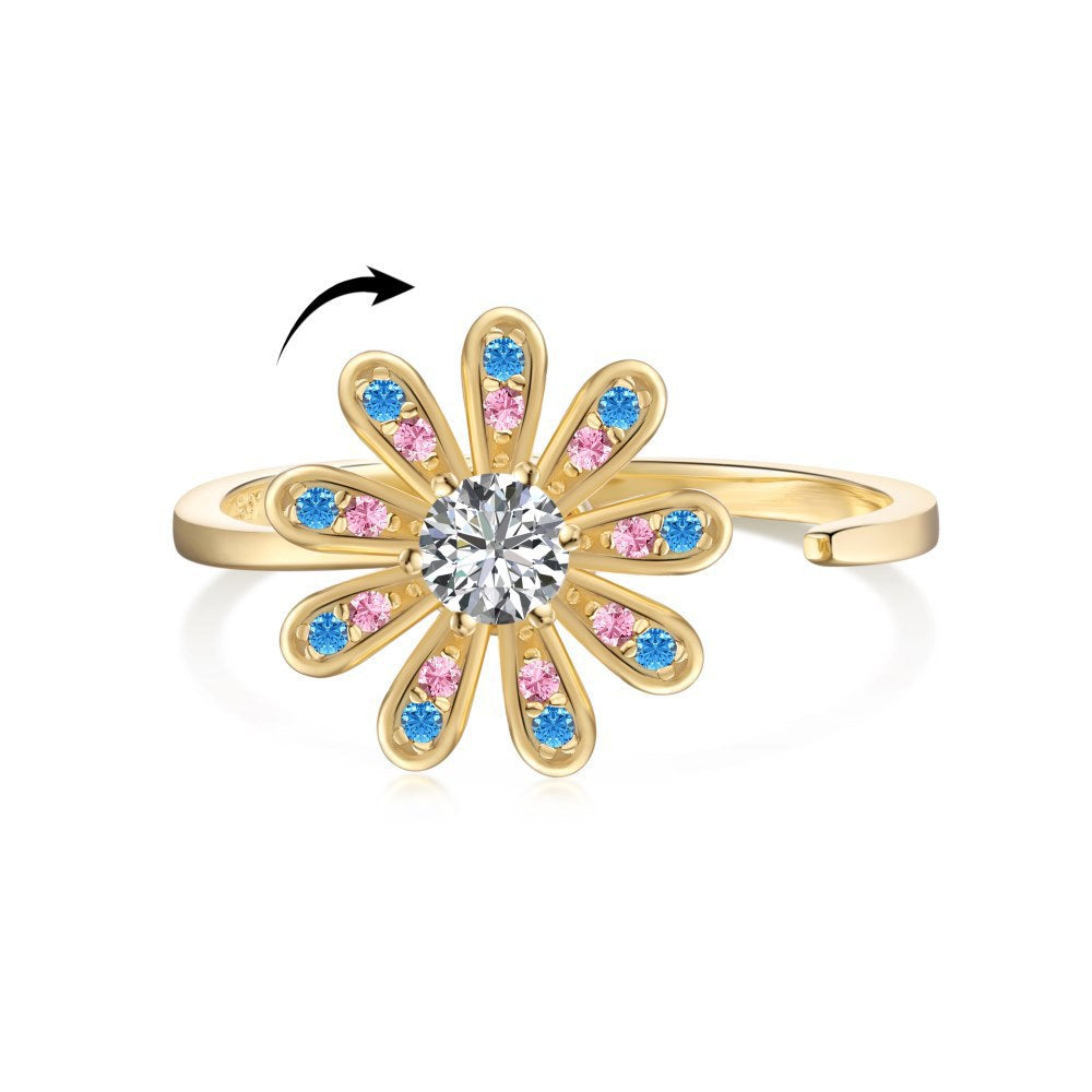 “Petal Spin” 925 Sterling Silver Rotating Flower Stress-Relief Ring