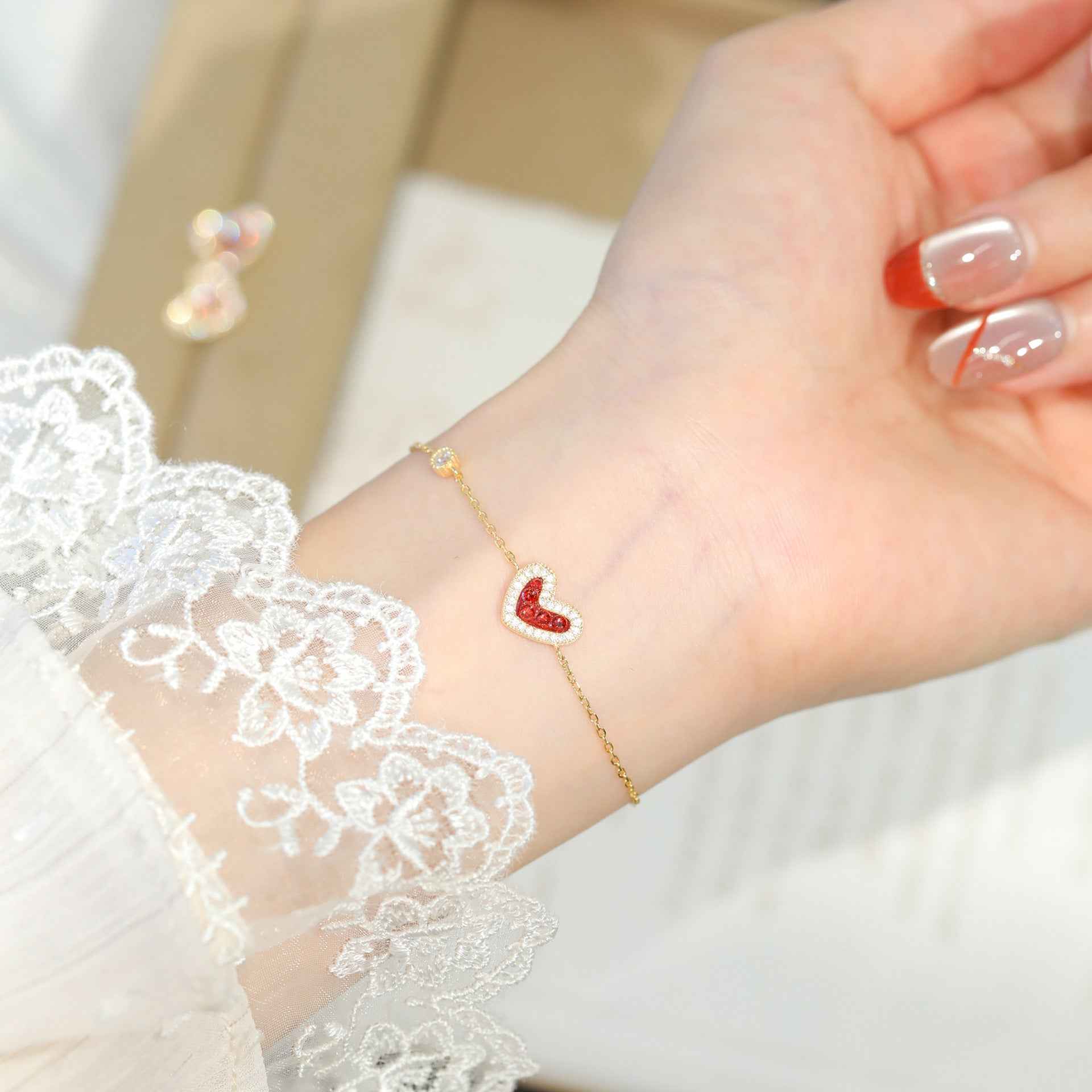 “Berry Palmier” S925 Sterling Silver Ruby-Red Heart Jewelry Set