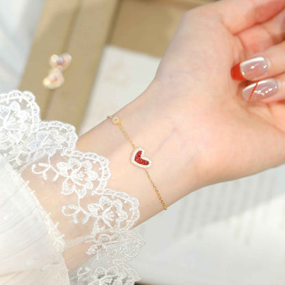 “Berry Palmier” S925 Sterling Silver Ruby-Red Heart Jewelry Set