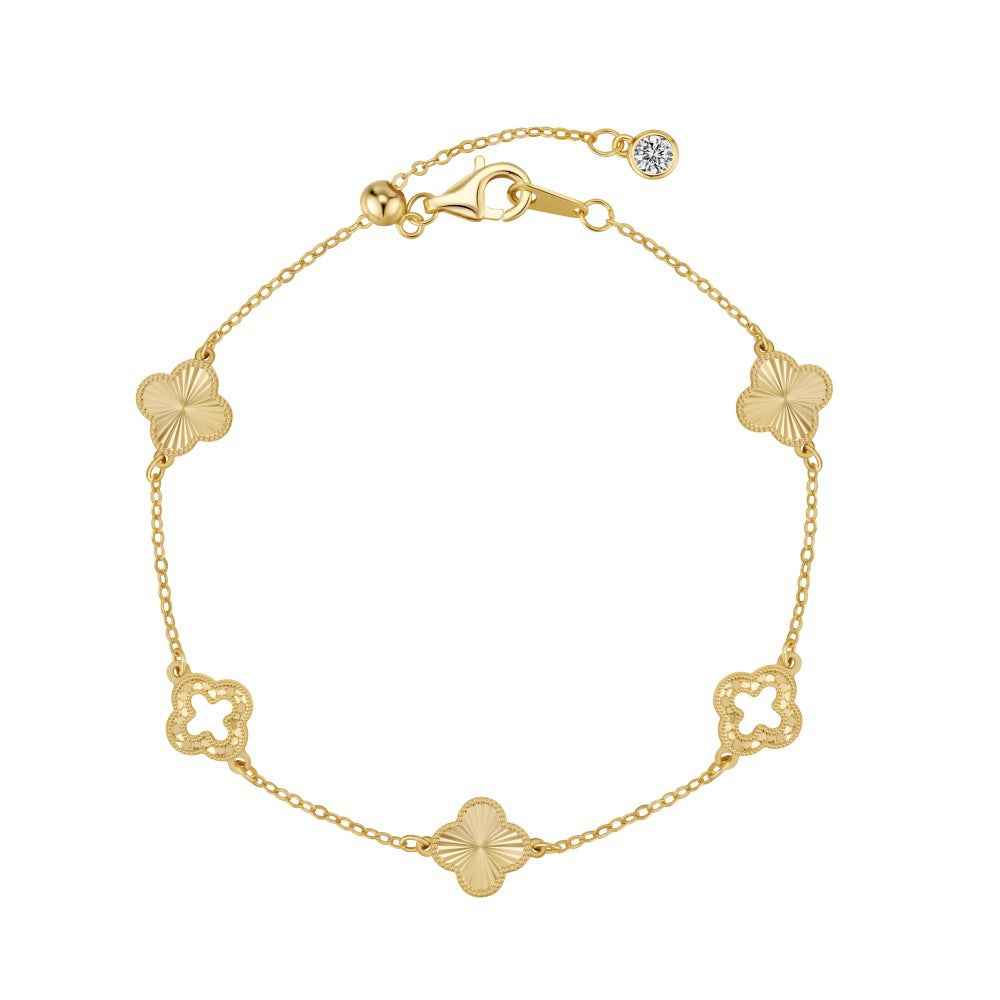 “Luster Clover” 925 Sterling Silver Laser-Cut Clover Necklace & Bracelet Set