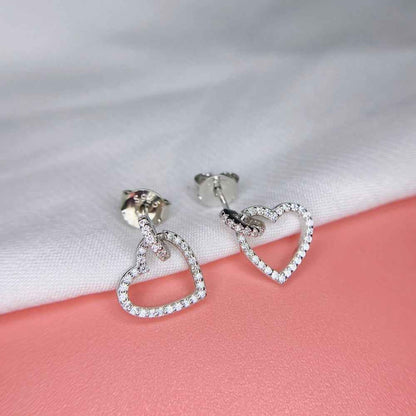“Lovette Halo” S925 Sterling Silver Pavé Heart Stud Earrings