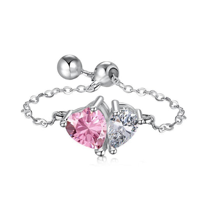 "Heart Drop" S925 Sterling Silver Adjustable Chain Ring