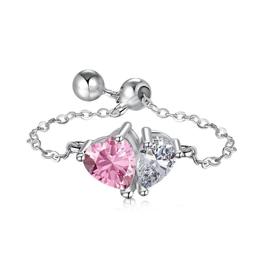 "Heart Drop" S925 Sterling Silver Adjustable Chain Ring
