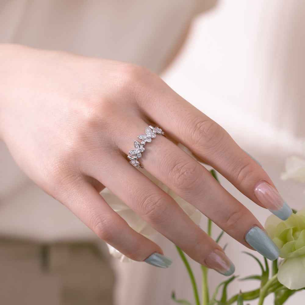 “Butterfly Gleam” 925 Sterling Silver Pavé Butterfly Ring