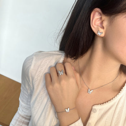 “Lumière Papillon” S925 Sterling Silver Mother-of-Pearl Butterfly Jewelry Set (Necklace, Bracelet, Earrings & Ring)