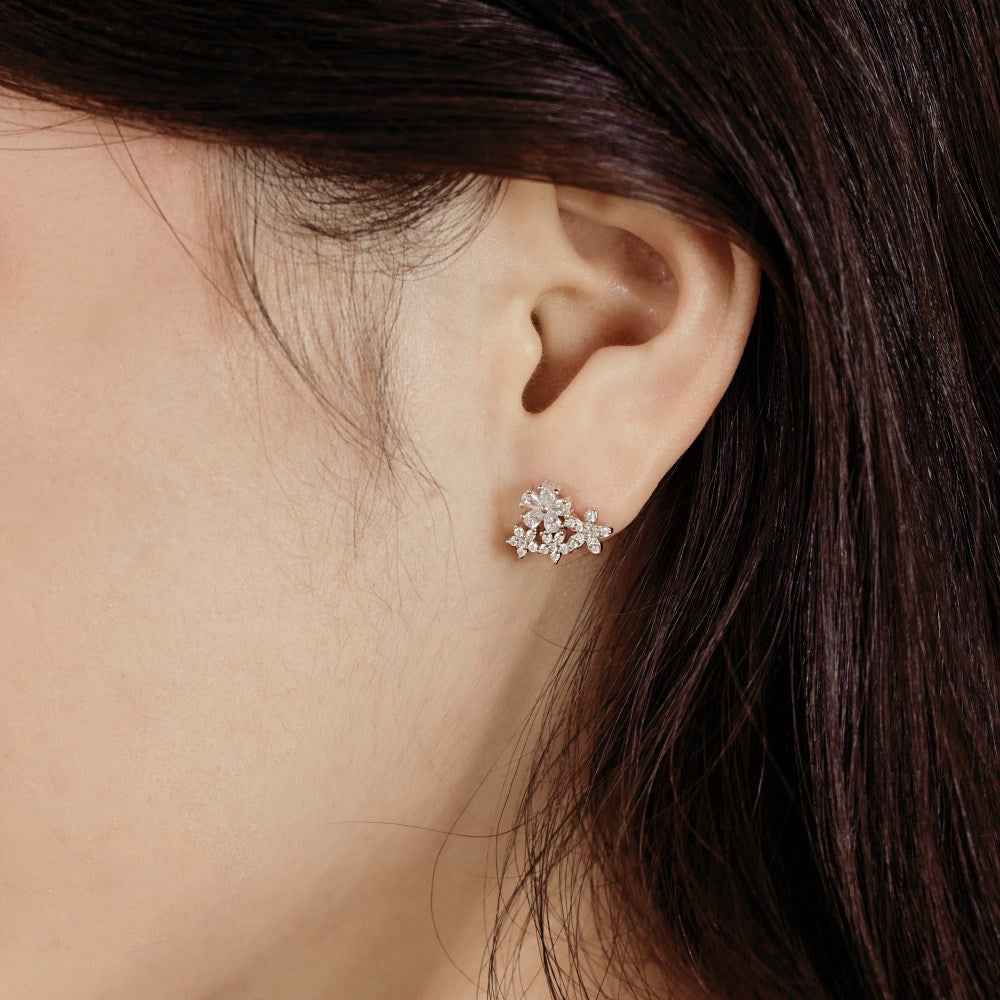 "Crystal Snowfall" 925 Sterling Silver Star & Snowflake Stud Earrings